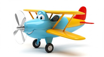 陽気な笑顔の可愛い飛行機 滑走路を軽快に飛び立つ準備完了. AI Generated