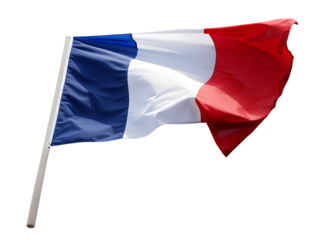   waving french flag isolated on white background PNG ,AI GENERATED