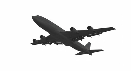 力強く上昇する巨大旅客機 シルエット描写 白背景