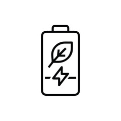 Outline battery symbol with leaf lightning bolt on icon energy
