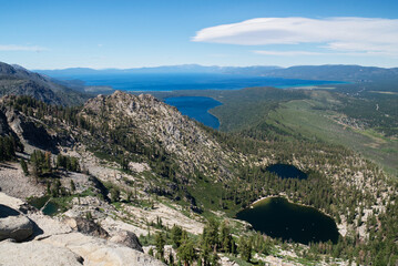 Angora Lakes, Fallen Leaf Lake, and Lake Tahoe from Echo Peak