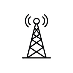 Outline antenna tower symbol with radiating waves on handdrawn signal communication