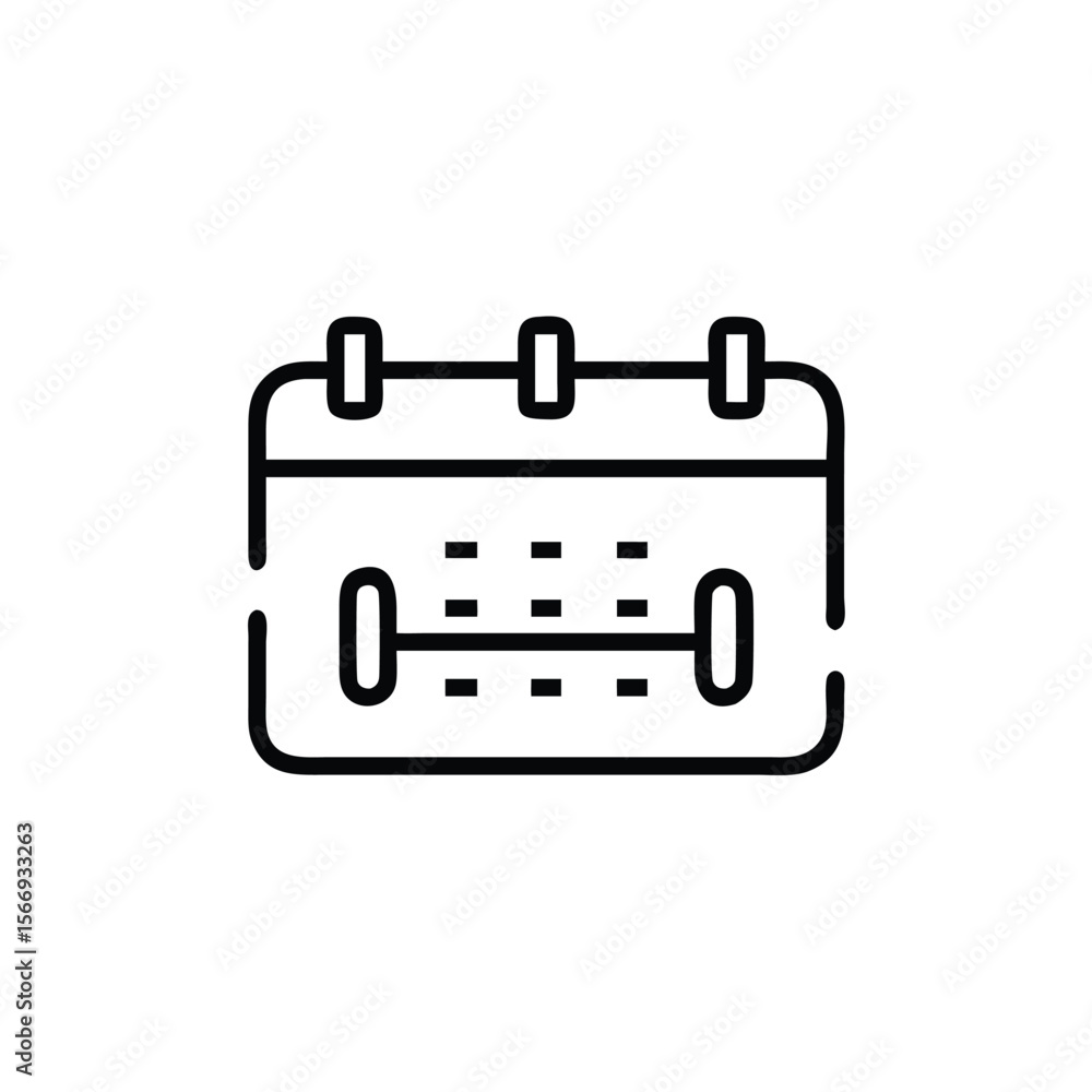 Poster line art calendar icon with three top tabs horizontal dotted lines on symbol schedule