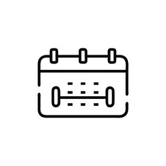 Line art calendar icon with three top tabs horizontal dotted lines on symbol schedule