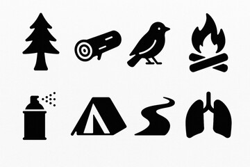 Obraz premium Minimal Explorer Icons Collection – Solid Survival and Nature Elements for Outdoor Lifestyle Design