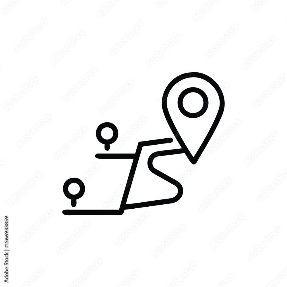 Poster line art map route with location markers on showing direction destination navigation