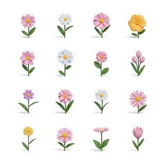 flowers, floral, blossoms, bloom, nature, garden, spring, summer, icons, set, collection, graphic, digital, illustration, design, botanical