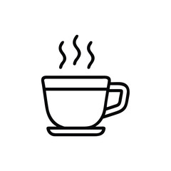 Outline a steaming coffee cup with handle saucer on a drink