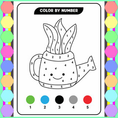 Color by number game for kids. Coloring page with a cute bee. Printable worksheet with solution for school and preschool. Learning numbers activity. Vector illustration