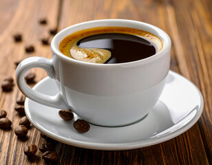 Fototapeta premium Black coffee with foam design on top in ceramic cup