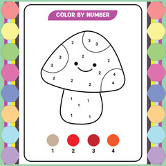 Color by number game for kids. Coloring page with a cute bee. Printable worksheet with solution for school and preschool. Learning numbers activity. Vector illustration