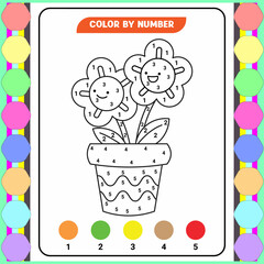 Color by number game for kids. Coloring page with a cute bee. Printable worksheet with solution for school and preschool. Learning numbers activity. Vector illustration