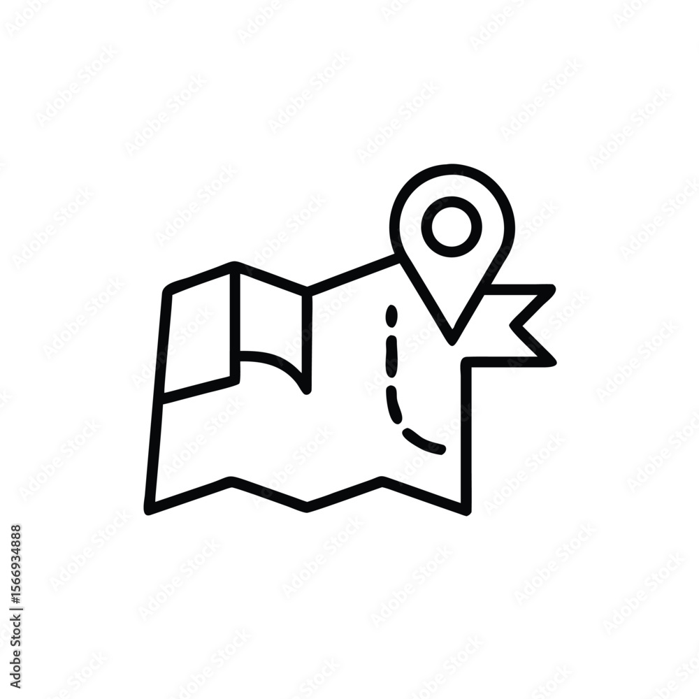 Poster line art a map with a location pin a dotted path on navigation travel
