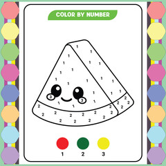 Color by number game for kids. Coloring page with a cute bee. Printable worksheet with solution for school and preschool. Learning numbers activity. Vector illustration