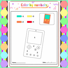 Color by number game for kids. Coloring page with a cute bee. Printable worksheet with solution for school and preschool. Learning numbers activity. Vector illustration