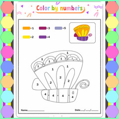 Color by number game for kids. Coloring page with a cute bee. Printable worksheet with solution for school and preschool. Learning numbers activity. Vector illustration