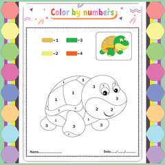 Vector coloring page for children education and activities. Puzzle game color by number