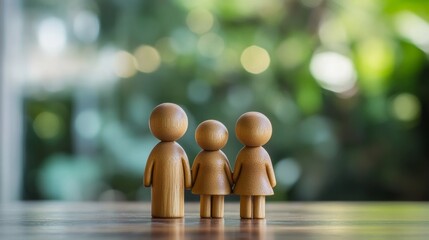 Wooden family: Caring for children.
