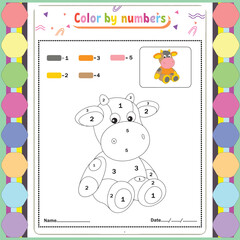 Vector coloring page for children education and activities. Puzzle game color by number
