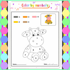 Vector coloring page for children education and activities. Puzzle game color by number