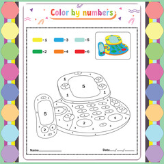Vector coloring page for children education and activities. Puzzle game color by number