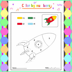 Vector coloring page for children education and activities. Puzzle game color by number