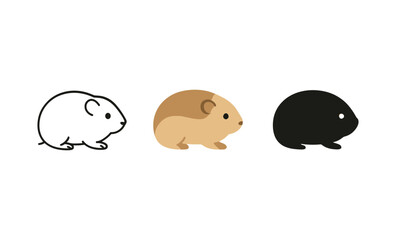 Minimalist trio of hamster silhouettes in black, white, and brown on a clean background