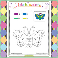 Vector coloring page for children education and activities. Puzzle game color by number
