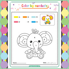 Vector coloring page for children education and activities. Puzzle game color by number