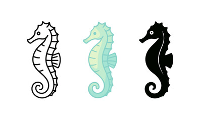 Obraz premium Three stylish seahorse silhouettes: line art, pastel, and black design