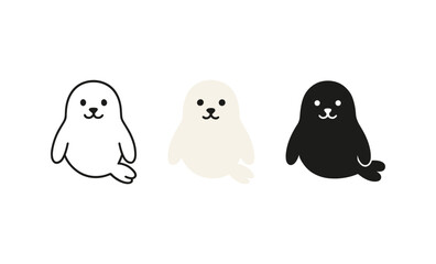 Obraz premium Minimalist seal illustration with black, white, and beige variants on plain background