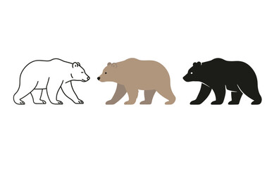 Fototapeta premium Polar grizzly black bear trio illustrating diverse species in minimalist silhouette