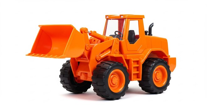 Orange Spielzeugbagger leuchtet hell Studioaufnahme robust detailreich. AI Generated