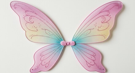 Zarte Feenfl&uuml;gel leuchten sanft pastellfarben im weichen Licht. AI Generated