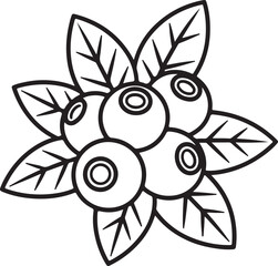 Line Art Illustration of Blueberries with Leaves