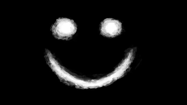 Creepy smile 2d animation. Motion graphics with drawn demonic character. Animated video clip nightmares for Halloween. Black and white abstract background. Grunge, ink, noise, coal and dust effects. - Powered by Adobe