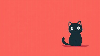 black and white cat on red background