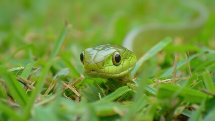 green snake in the grass