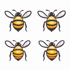 Set of cute cartoon bee characters isolated on white background. Honeybee characters with different emotions, holding a pot of honey, a book, a pencil and a spoon. Emoticon vector collection.