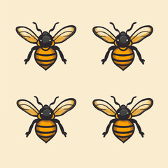 Set of cute cartoon bee characters isolated on white background. Honeybee characters with different emotions, holding a pot of honey, a book, a pencil and a spoon. Emoticon vector collection.