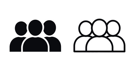 Two Groups of People Icons in Solid and Outline Styles
