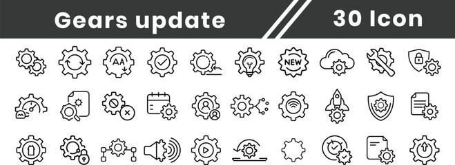 Gears update editable icon set collection. Pixel perfect Editable stroke. Vector illustration.