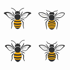 Set of cute cartoon bee characters isolated on white background. Honeybee characters with different emotions, holding a pot of honey, a book, a pencil and a spoon. Emoticon vector collection.