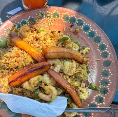 Arroz con Camarones - delicious meal with fresh seafood and fried plantains