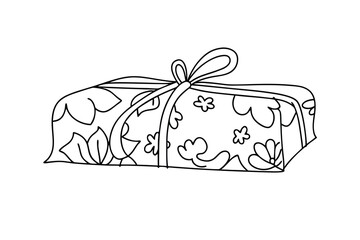 Rectangular gift box with floral pattern and ribbon