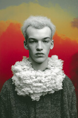 Monochrome Portrait with Textured Collar