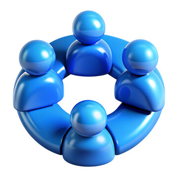 3d icon of blue 3d people icons in a circle, isolated on transparent background