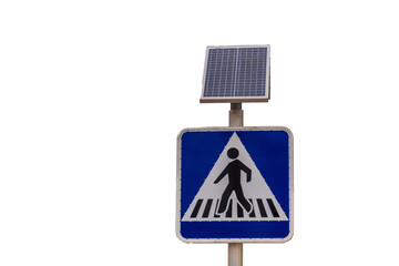 Pedestrian crossing sign, with solar panel.