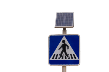 Pedestrian crossing sign, with solar panel.
