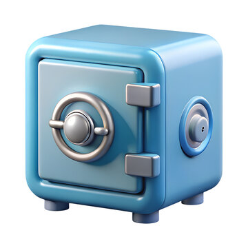 3d icon of a small blue safe, isolated on transparent background